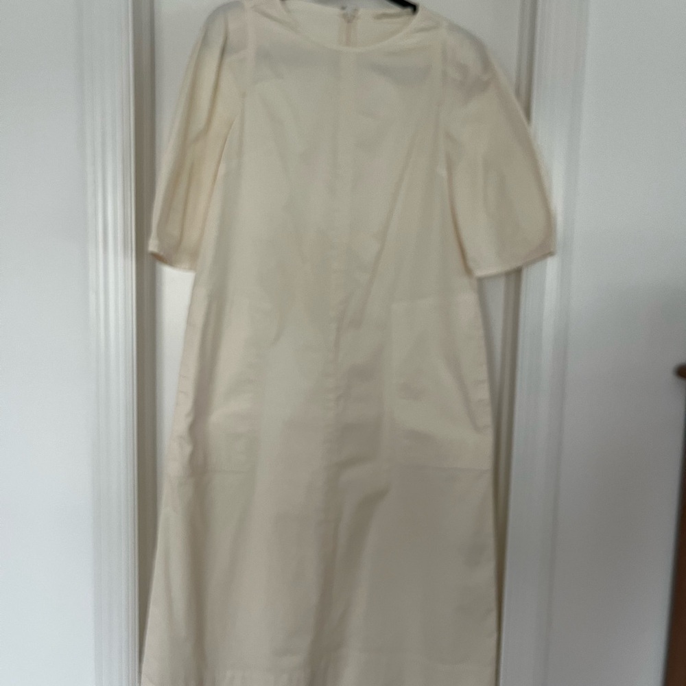 Everlane Off-White Puff Sleeve Midi Dress with Pockets